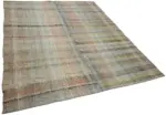 Chaput Çizgili Multi Renk Pamuk Üzerine Yün El Dokuma Kilim-182x251 - Görsel 2