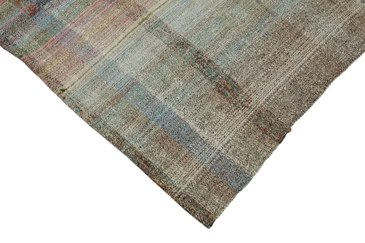 Chaput Çizgili Multi Renk Pamuk Üzerine Yün El Dokuma Kilim-182x251 - Görsel 4