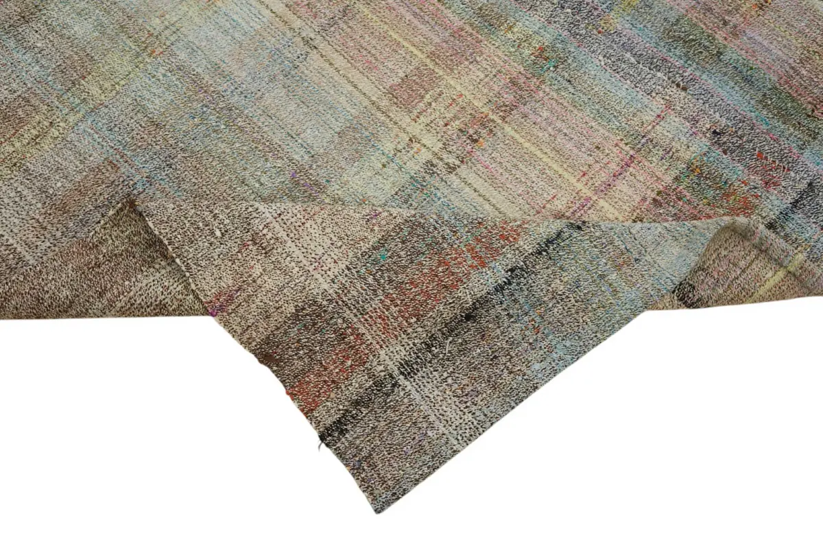 Chaput Çizgili Multi Renk Pamuk Üzerine Yün El Dokuma Kilim-182x251 - Görsel 6