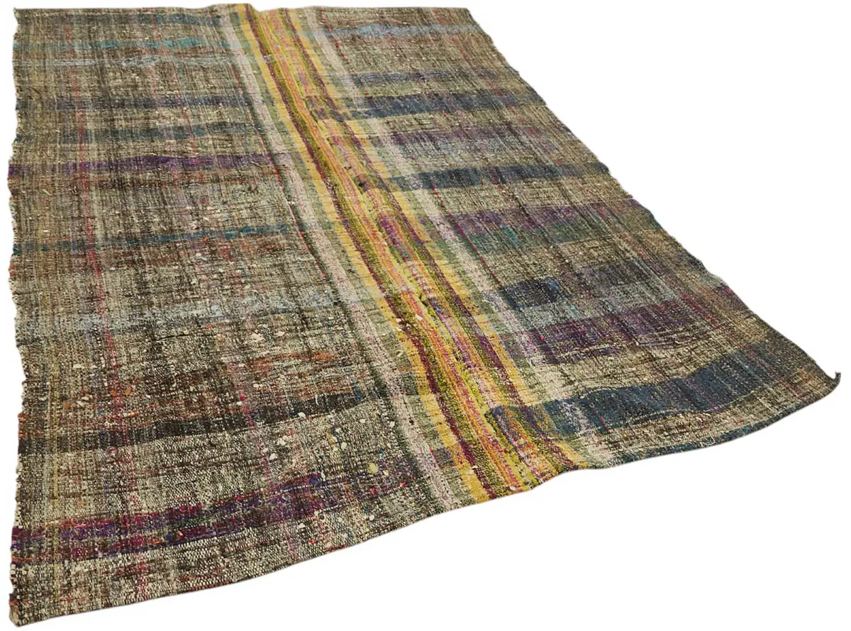 Chaput Çizgili Multi Renk Pamuk Üzerine Yün El Dokuma Kilim-180x265 - Görsel 2