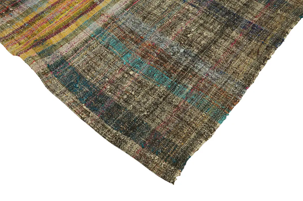 Chaput Çizgili Multi Renk Pamuk Üzerine Yün El Dokuma Kilim-180x265 - Görsel 4