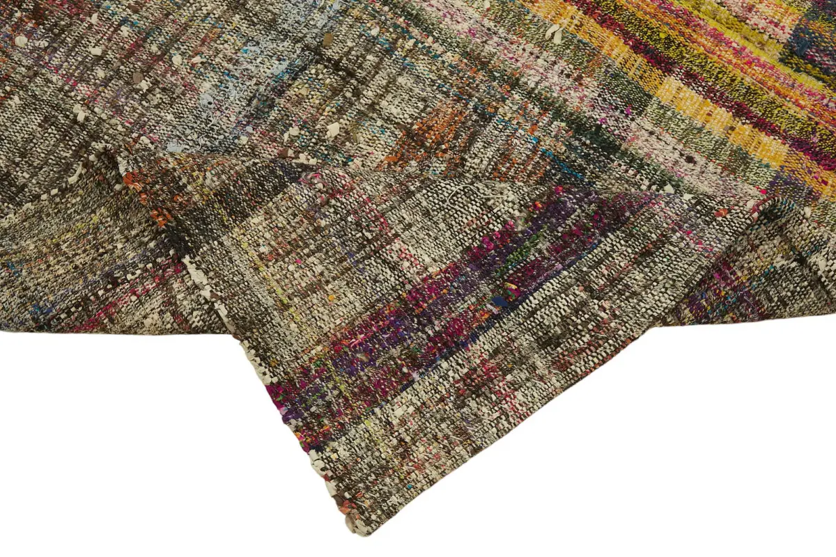 Chaput Çizgili Multi Renk Pamuk Üzerine Yün El Dokuma Kilim-180x265 - Görsel 6