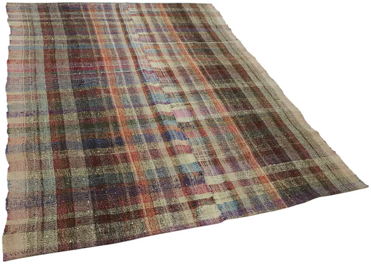 Chaput Çizgili Multi Renk Pamuk Üzerine Yün El Dokuma Kilim-173x238 - Görsel 2