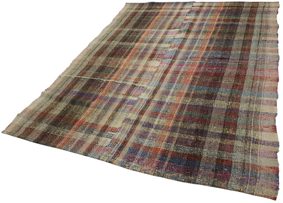 Chaput Çizgili Multi Renk Pamuk Üzerine Yün El Dokuma Kilim-173x238 - Görsel 3