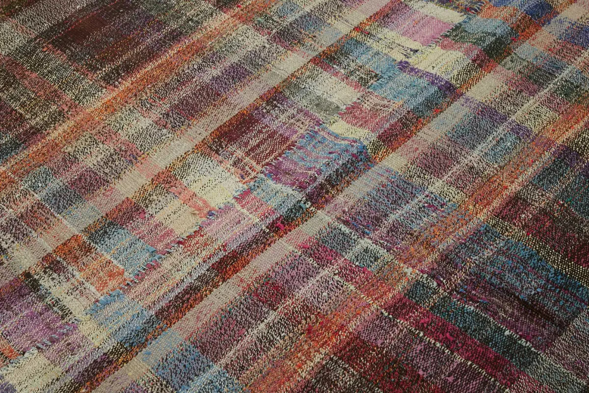 Chaput Çizgili Multi Renk Pamuk Üzerine Yün El Dokuma Kilim-173x238 - Görsel 5