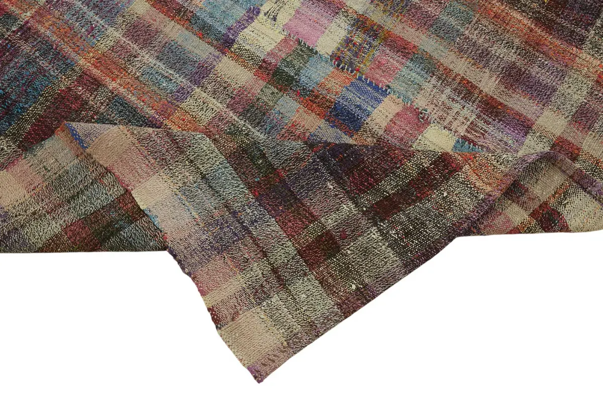 Chaput Çizgili Multi Renk Pamuk Üzerine Yün El Dokuma Kilim-173x238 - Görsel 6