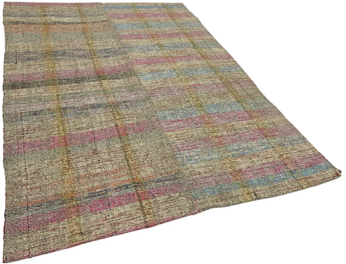 Chaput Çizgili Multi Renk Pamuk Üzerine Yün El Dokuma Kilim-181x256 - Görsel 2