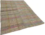 Chaput Çizgili Multi Renk Pamuk Üzerine Yün El Dokuma Kilim-181x256 - Görsel 2
