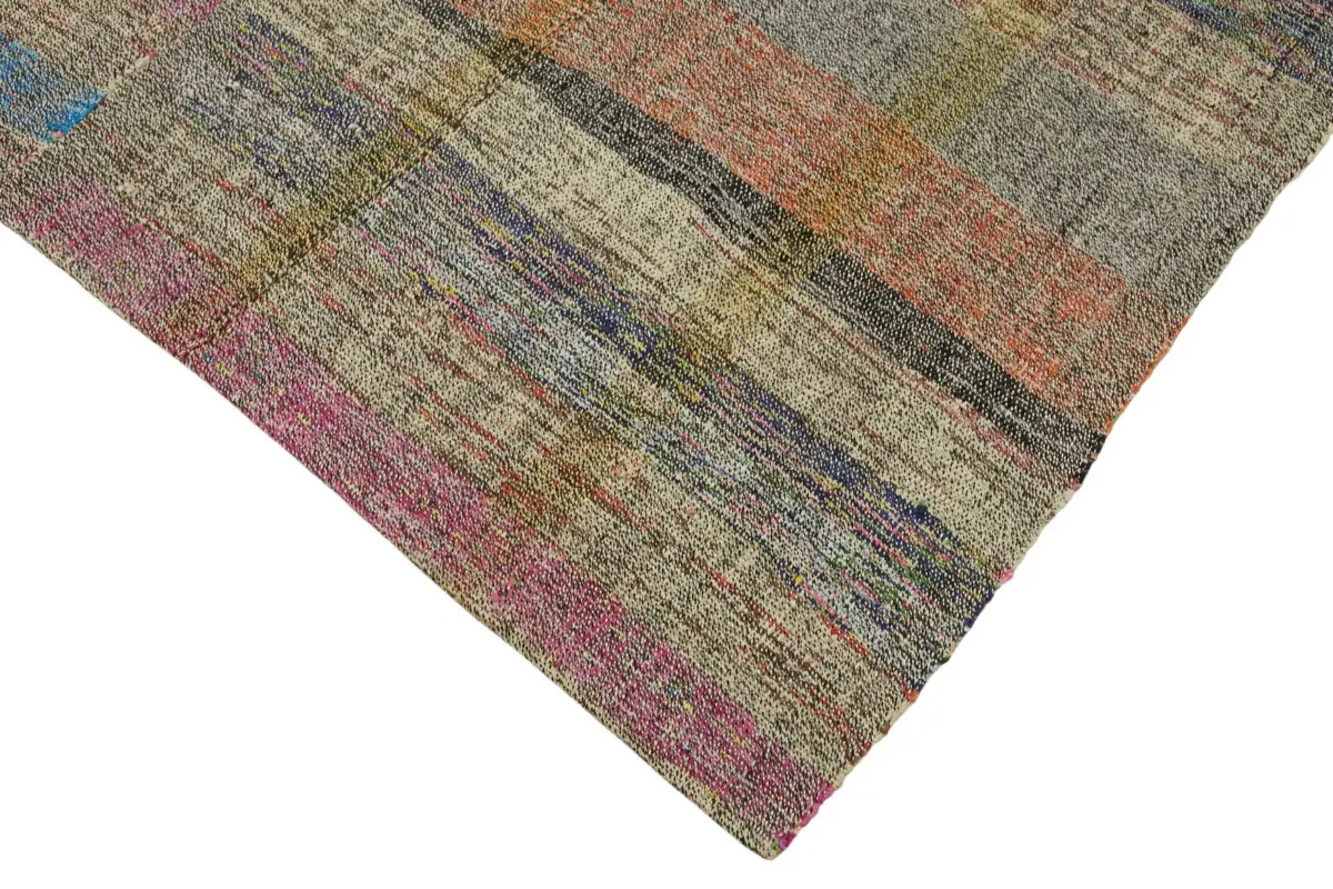 Chaput Çizgili Multi Renk Pamuk Üzerine Yün El Dokuma Kilim-181x256 - Görsel 4