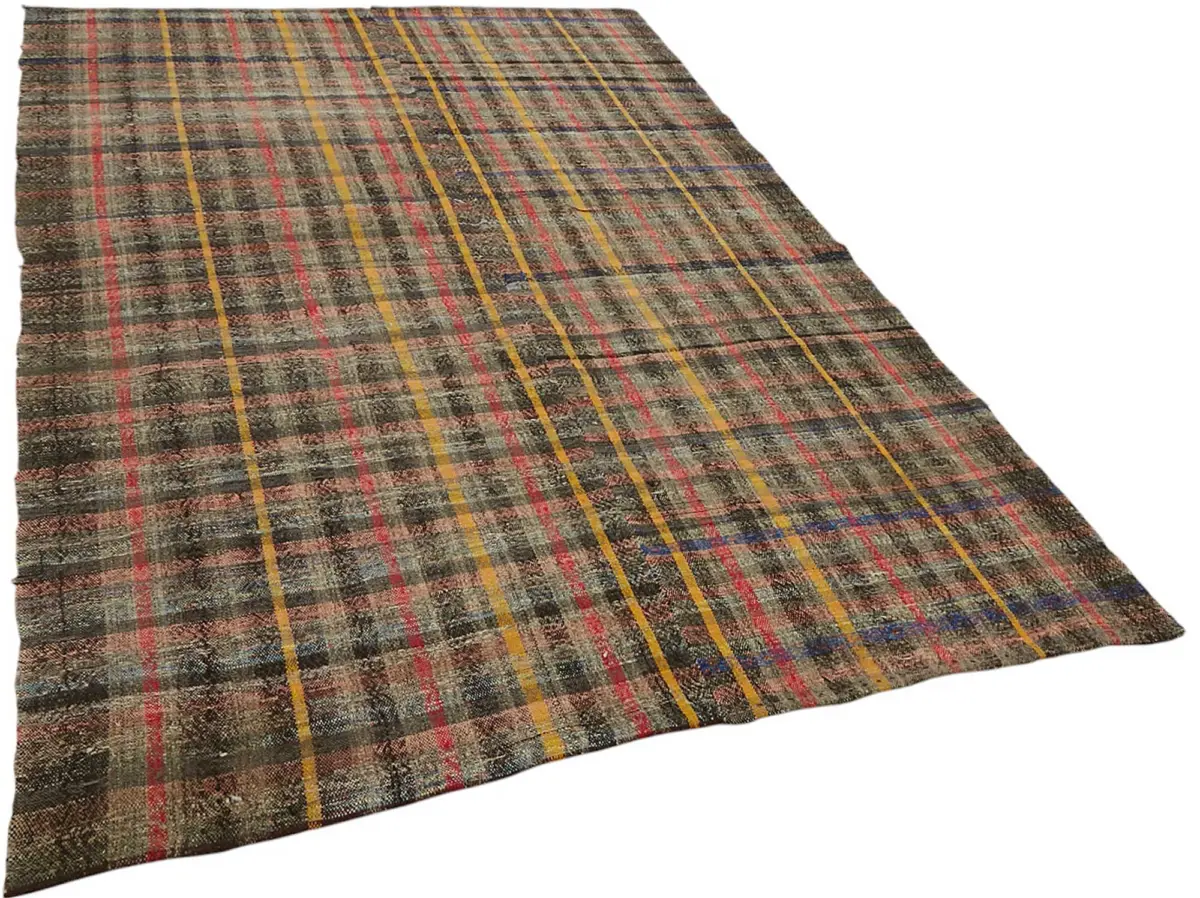 Chaput Çizgili Multi Renk Pamuk Üzerine Yün El Dokuma Kilim-179x277 - Görsel 2