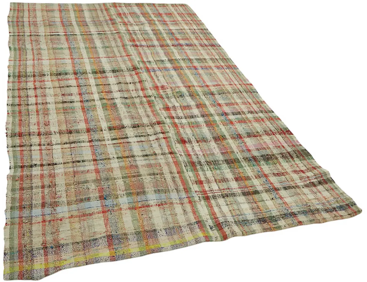 Chaput Çizgili Multi Renk Pamuk Üzerine Yün El Dokuma Kilim-170x296 - Görsel 2