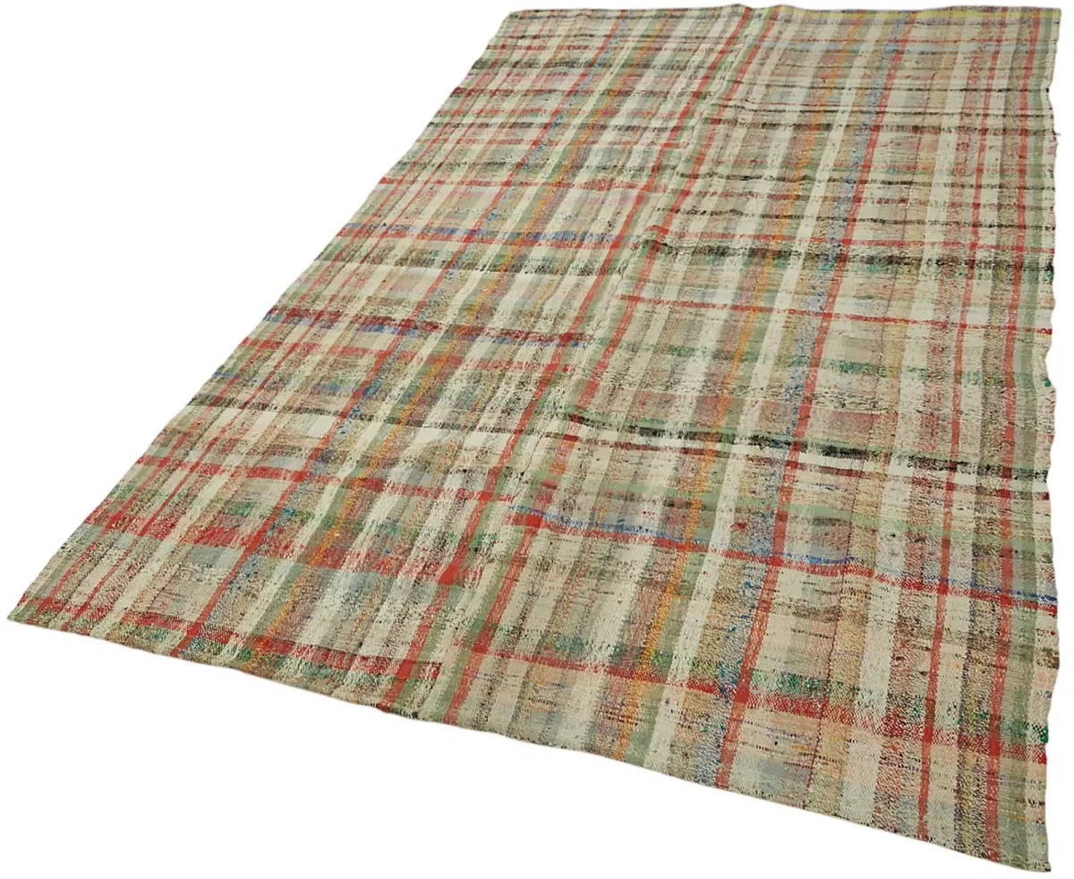 Chaput Çizgili Multi Renk Pamuk Üzerine Yün El Dokuma Kilim-170x296 - Görsel 3