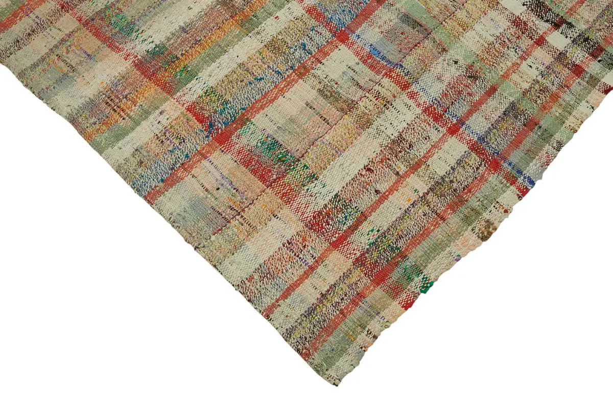 Chaput Çizgili Multi Renk Pamuk Üzerine Yün El Dokuma Kilim-170x296 - Görsel 4