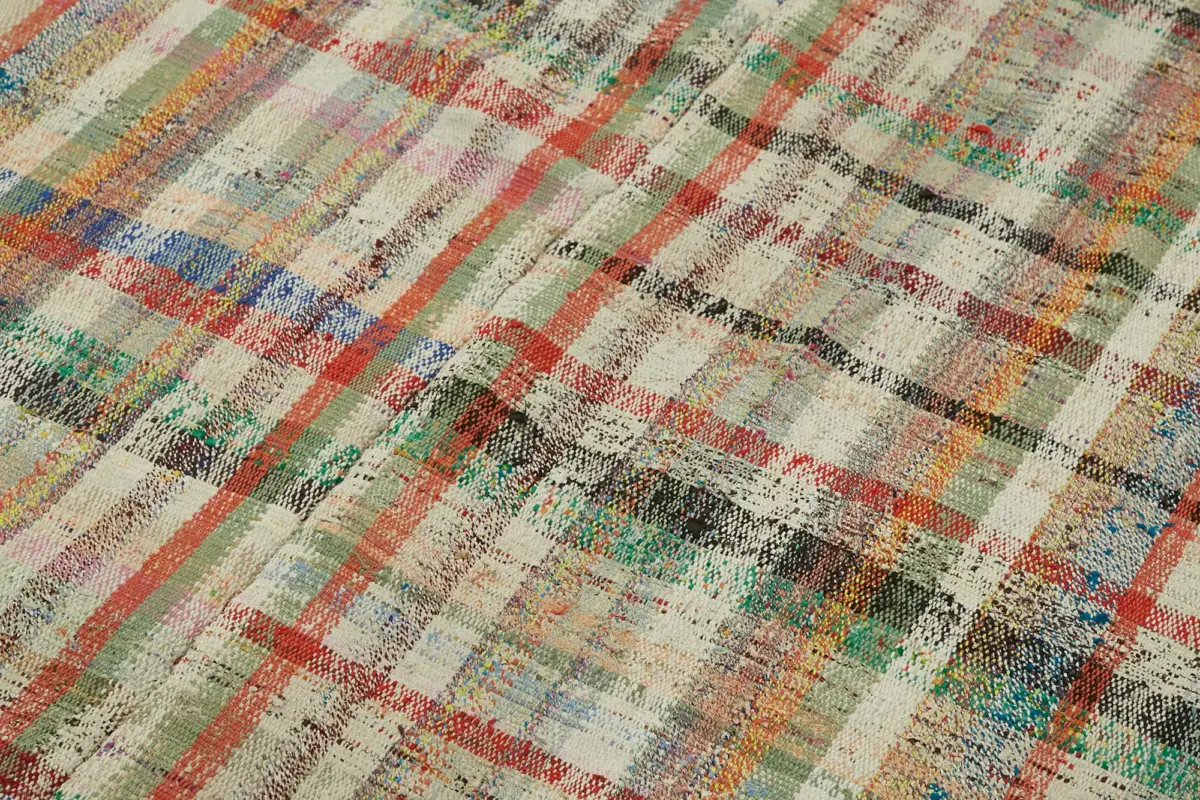 Chaput Çizgili Multi Renk Pamuk Üzerine Yün El Dokuma Kilim-170x296 - Görsel 5