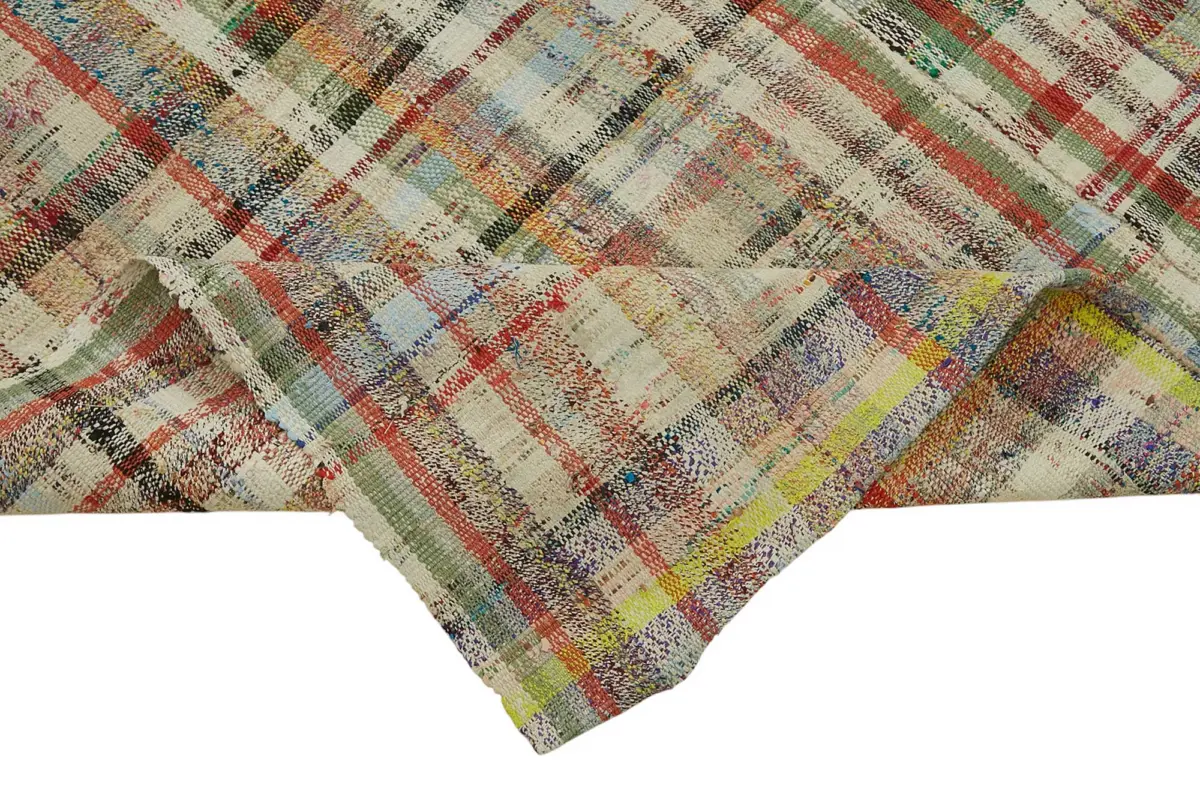 Chaput Çizgili Multi Renk Pamuk Üzerine Yün El Dokuma Kilim-170x296 - Görsel 6