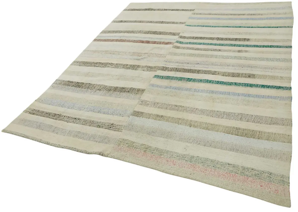 Chaput Çizgili Multi Renk Pamuk Üzerine Yün El Dokuma Kilim-218x266 - Görsel 3