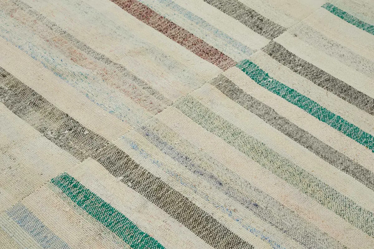 Chaput Çizgili Multi Renk Pamuk Üzerine Yün El Dokuma Kilim-218x266 - Görsel 5