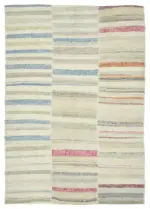 Chaput Çizgili Multi Renk Pamuk Üzerine Yün El Dokuma Kilim-192x280