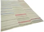 Chaput Çizgili Multi Renk Pamuk Üzerine Yün El Dokuma Kilim-192x280 - Görsel 2