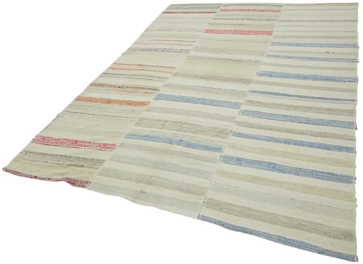 Chaput Çizgili Multi Renk Pamuk Üzerine Yün El Dokuma Kilim-192x280 - Görsel 3