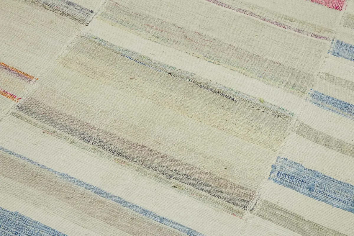 Chaput Çizgili Multi Renk Pamuk Üzerine Yün El Dokuma Kilim-192x280 - Görsel 5