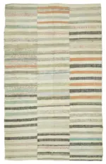 Chaput Çizgili Multi Renk Pamuk Üzerine Yün El Dokuma Kilim-188x306