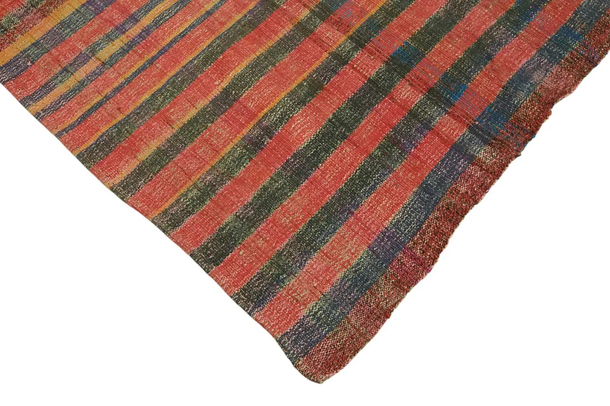 Chaput Çizgili Multi Renk Pamuk Üzerine Yün El Dokuma Kilim-205x297 - Görsel 4