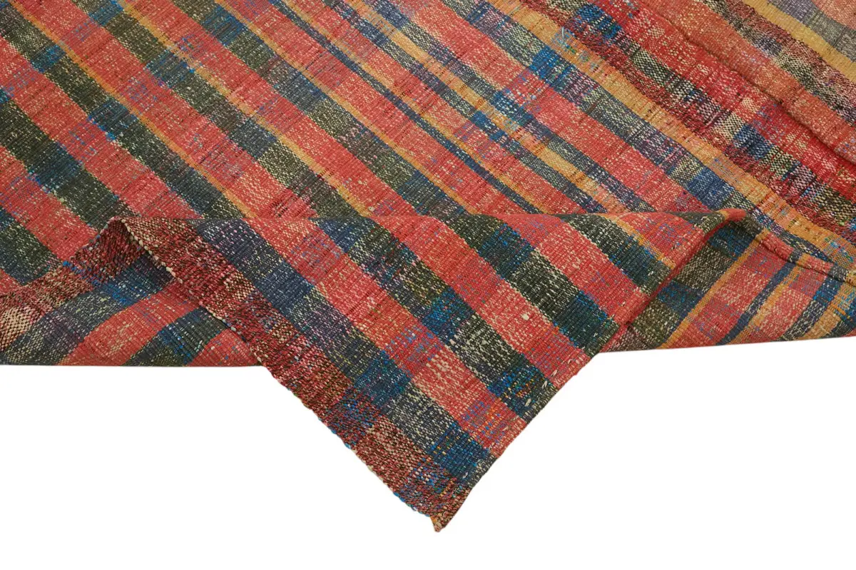 Chaput Çizgili Multi Renk Pamuk Üzerine Yün El Dokuma Kilim-205x297 - Görsel 6