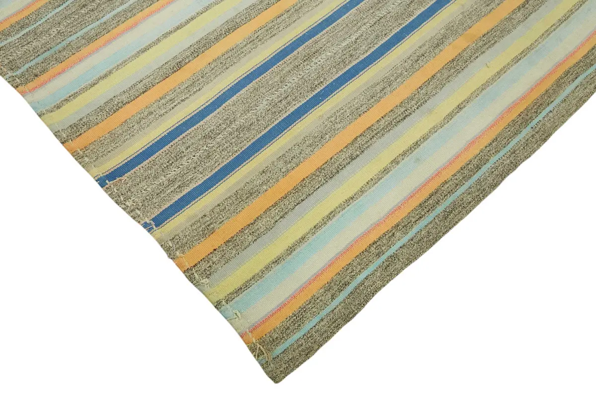 Chaput Çizgili Multi Renk Pamuk Üzerine Yün El Dokuma Kilim-174x223 - Görsel 4