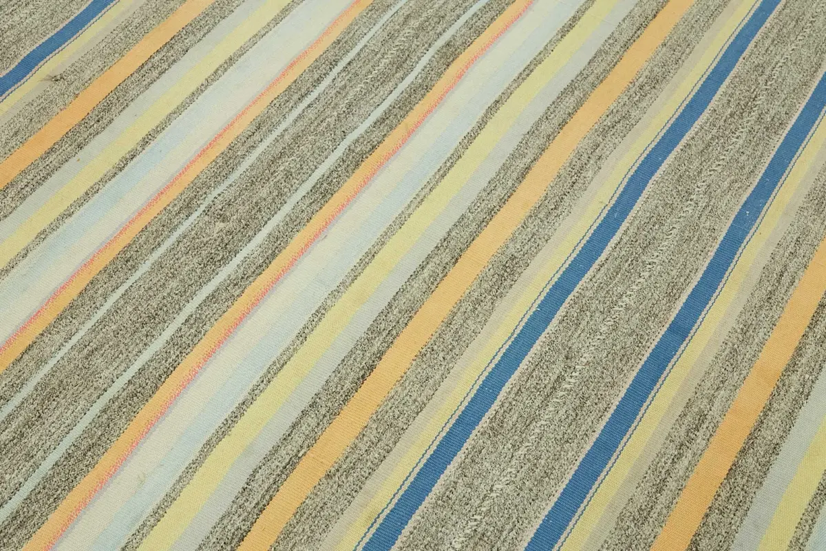 Chaput Çizgili Multi Renk Pamuk Üzerine Yün El Dokuma Kilim-174x223 - Görsel 5