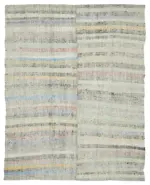 Chaput Çizgili Multi Renk Pamuk Üzerine Yün El Dokuma Kilim-210x266