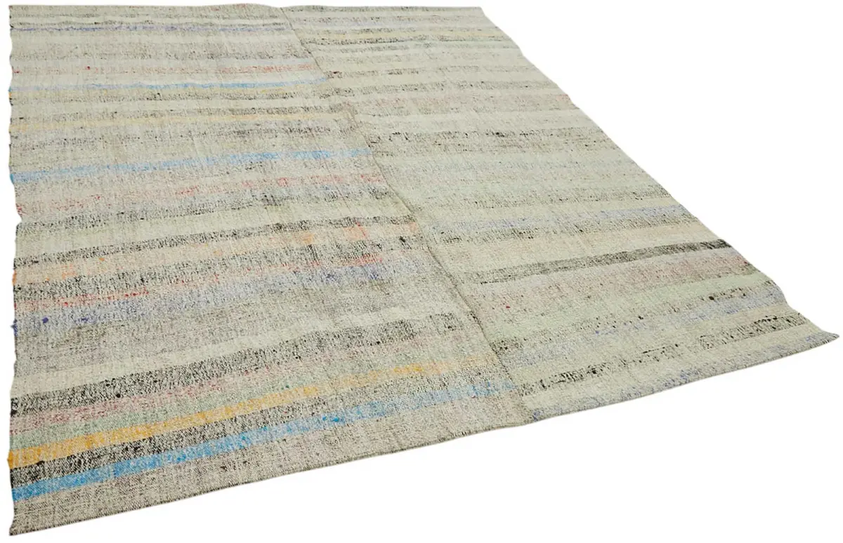 Chaput Çizgili Multi Renk Pamuk Üzerine Yün El Dokuma Kilim-210x266 - Görsel 2