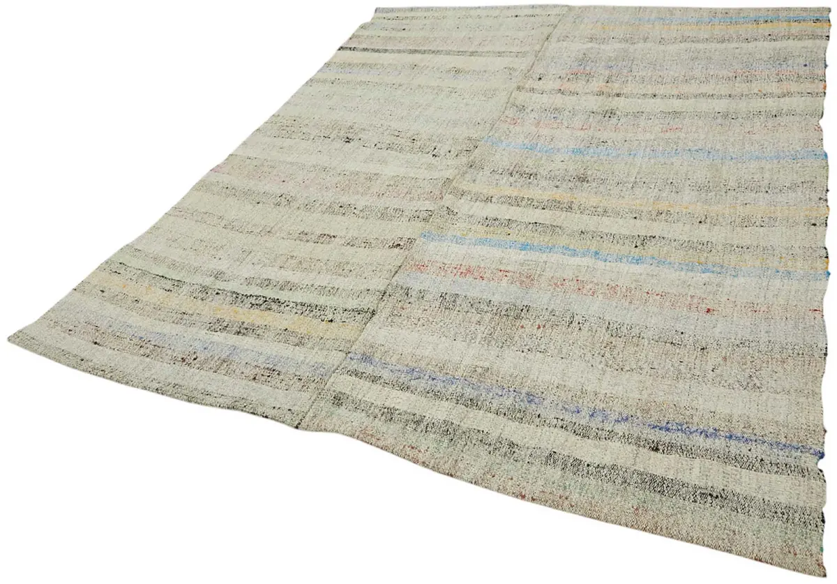 Chaput Çizgili Multi Renk Pamuk Üzerine Yün El Dokuma Kilim-210x266 - Görsel 3