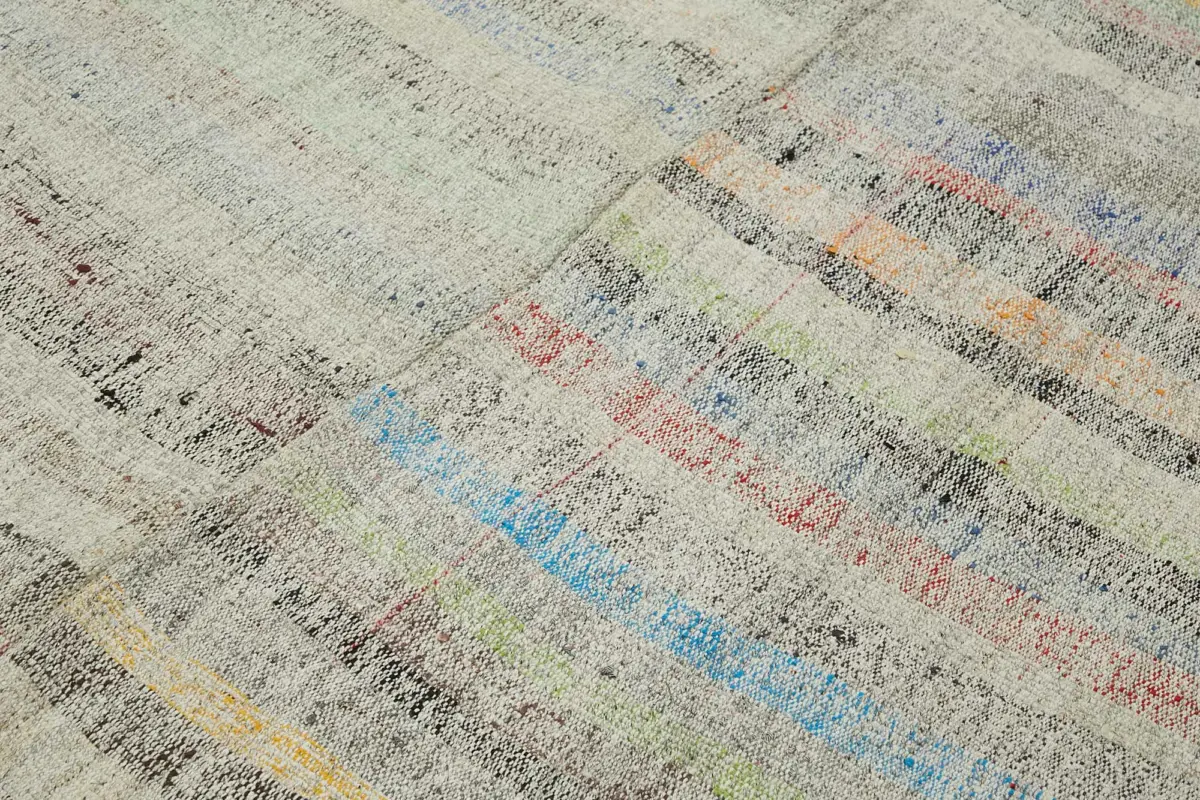 Chaput Çizgili Multi Renk Pamuk Üzerine Yün El Dokuma Kilim-210x266 - Görsel 5