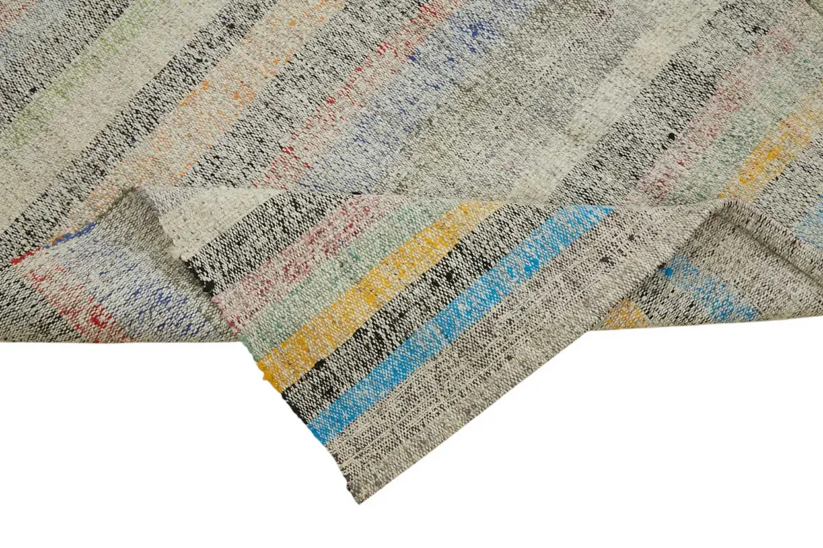 Chaput Çizgili Multi Renk Pamuk Üzerine Yün El Dokuma Kilim-210x266 - Görsel 6