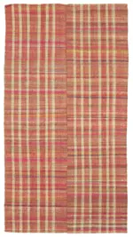 Chaput Çizgili Multi Renk Pamuk Üzerine Yün El Dokuma Kilim-168x312