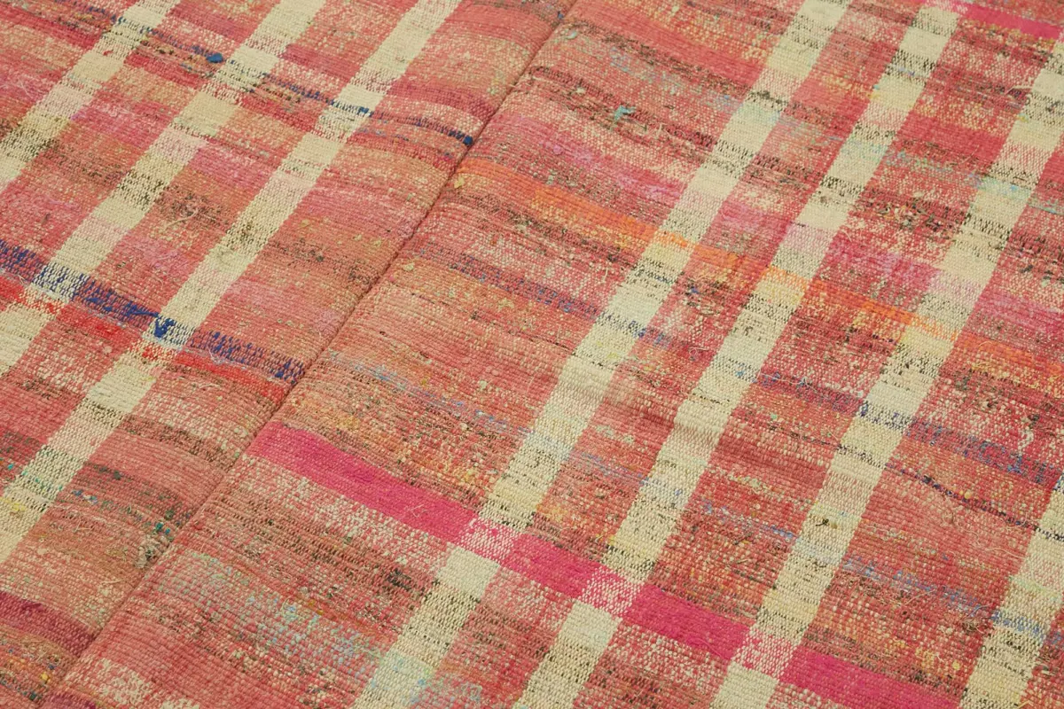 Chaput Çizgili Multi Renk Pamuk Üzerine Yün El Dokuma Kilim-168x312 - Görsel 5