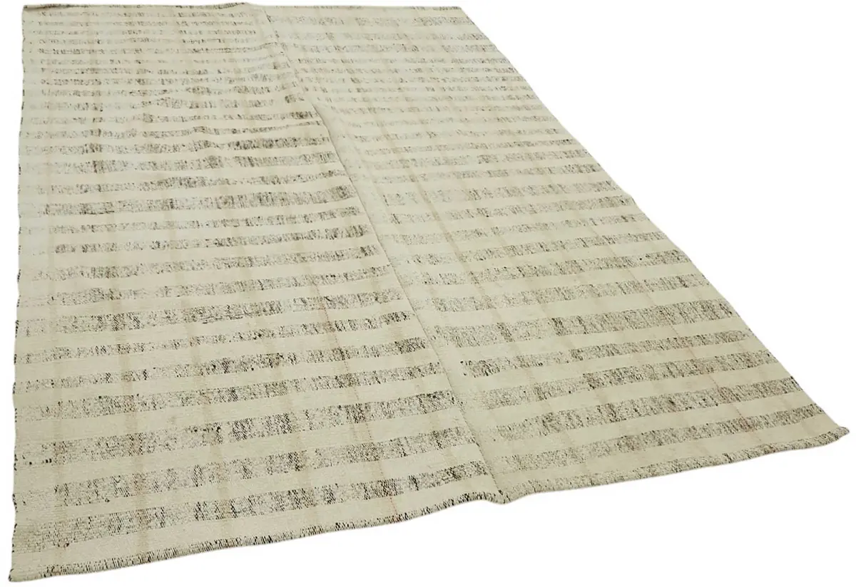 Chaput Çizgili Multi Renk Pamuk Üzerine Yün El Dokuma Kilim-180x272 - Görsel 2