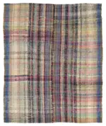 Chaput Çizgili Multi Renk Pamuk Üzerine Yün El Dokuma Kilim-197x238