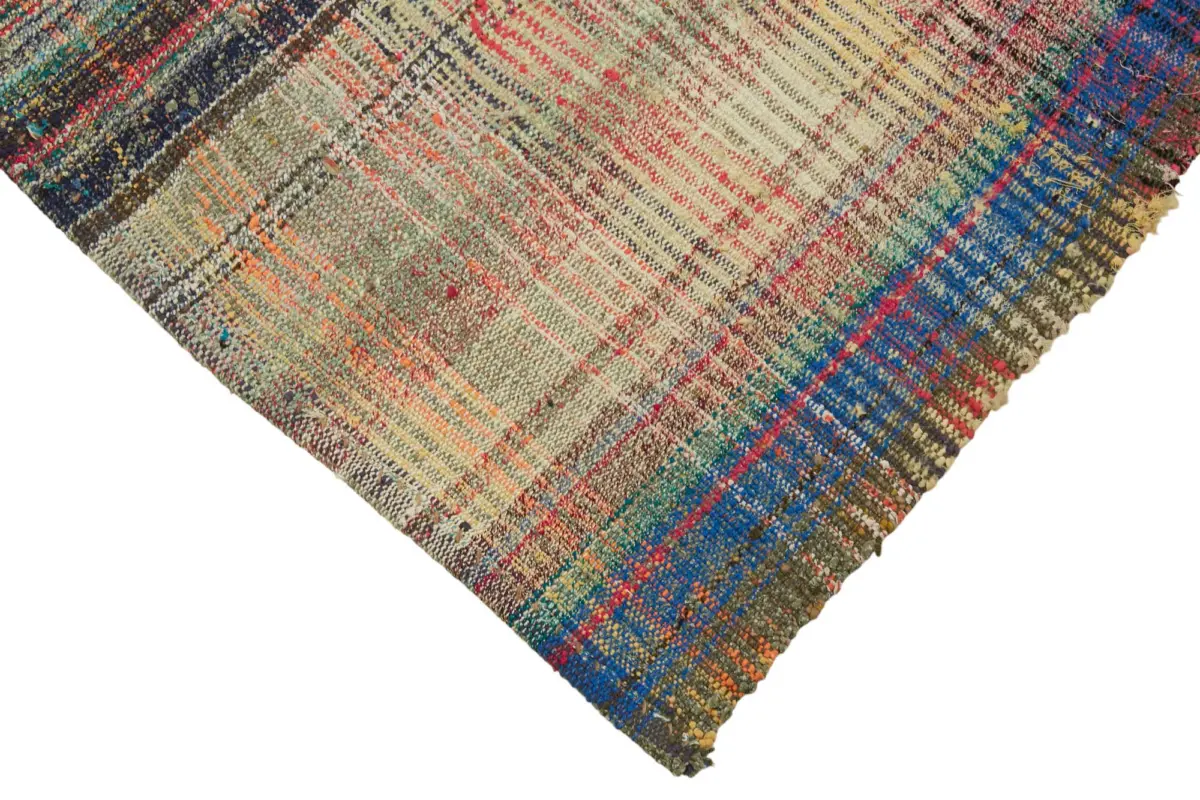 Chaput Çizgili Multi Renk Pamuk Üzerine Yün El Dokuma Kilim-197x238 - Görsel 4