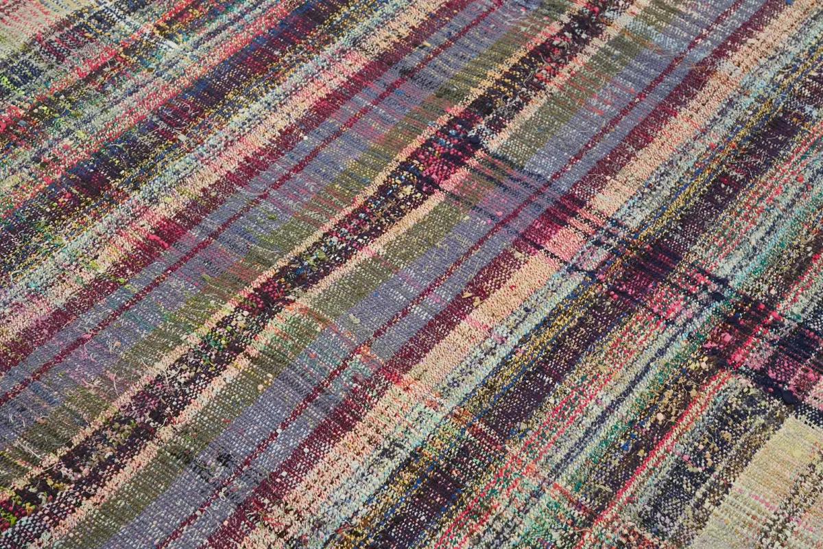 Chaput Çizgili Multi Renk Pamuk Üzerine Yün El Dokuma Kilim-197x238 - Görsel 5