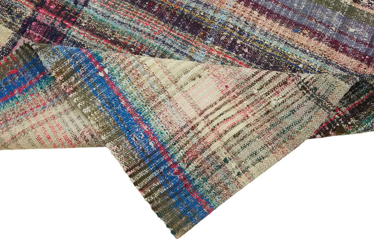 Chaput Çizgili Multi Renk Pamuk Üzerine Yün El Dokuma Kilim-197x238 - Görsel 6