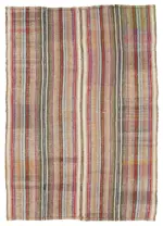 Chaput Çizgili Multi Renk Pamuk Üzerine Yün El Dokuma Kilim-170x246