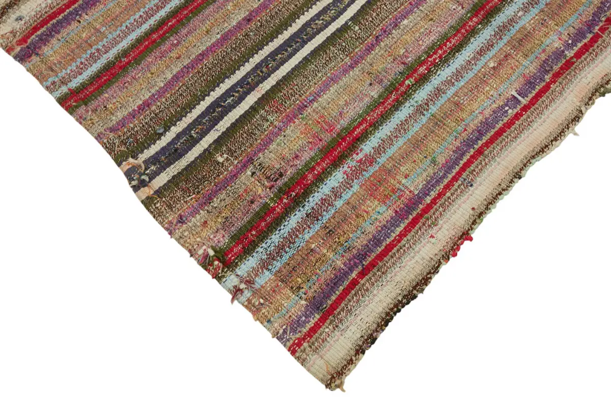 Chaput Çizgili Multi Renk Pamuk Üzerine Yün El Dokuma Kilim-170x246 - Görsel 4