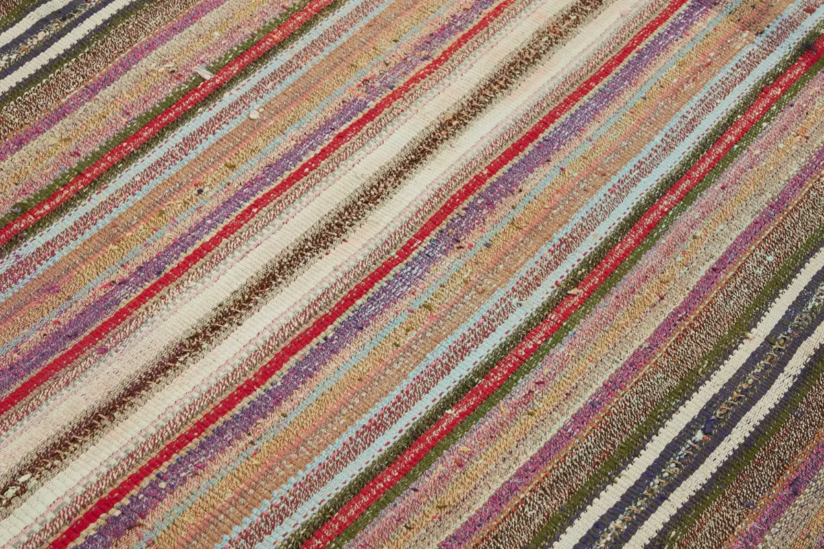 Chaput Çizgili Multi Renk Pamuk Üzerine Yün El Dokuma Kilim-170x246 - Görsel 5