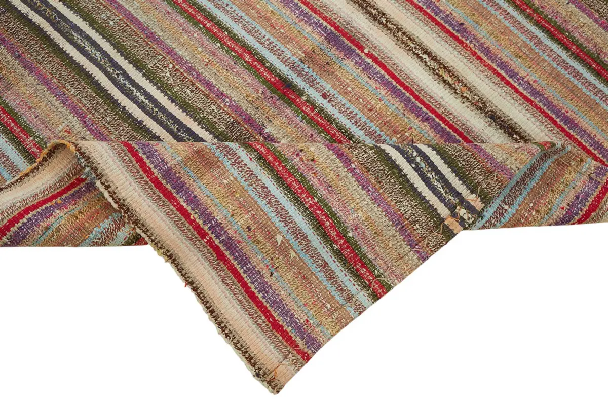 Chaput Çizgili Multi Renk Pamuk Üzerine Yün El Dokuma Kilim-170x246 - Görsel 6