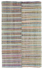 Chaput Çizgili Multi Renk Pamuk Üzerine Yün El Dokuma Kilim-176x305