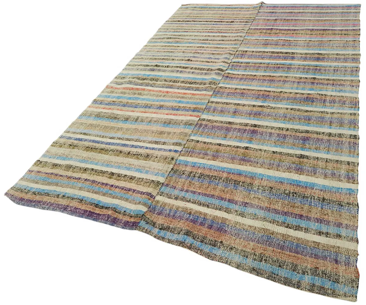 Chaput Çizgili Multi Renk Pamuk Üzerine Yün El Dokuma Kilim-176x305 - Görsel 3