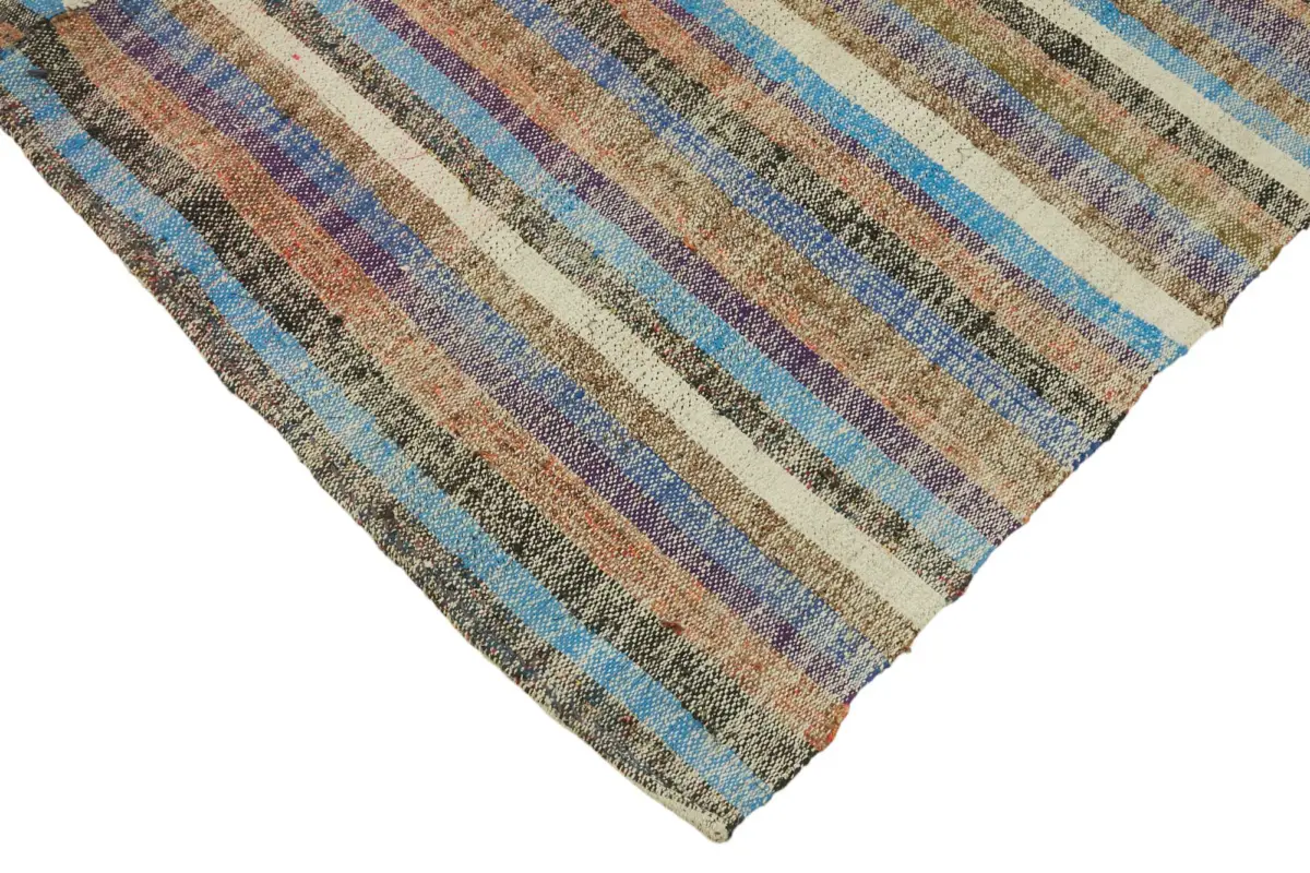 Chaput Çizgili Multi Renk Pamuk Üzerine Yün El Dokuma Kilim-176x305 - Görsel 4