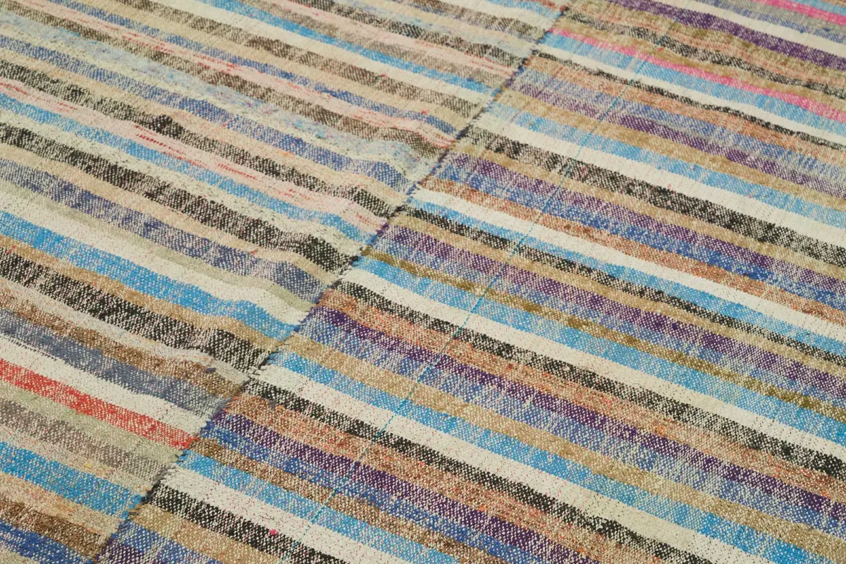 Chaput Çizgili Multi Renk Pamuk Üzerine Yün El Dokuma Kilim-176x305 - Görsel 5